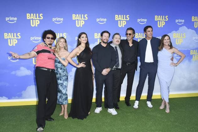 Eric AndrÃ©, Chelsey Crisp, Molly Shannon, Mark Wahlberg, Paul Walter Hauser, Benjamin Bratt, Sacha Baron Cohen, Eva De Dominici at arrivals for BALLS UP Premiere, Harmony Gold Theater, Los Angeles, CA, April 14, 2026. Photo By: Elizabeth Goodenough Everett Collection BALLS UP Premiere PUBLICATIONXNOTxINxCANxCHNxFRAxITAxJPNxNORxPOLxRUSxESPxUKxUSA