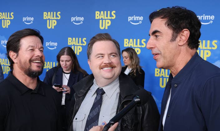 Premiere Of Amazon MGM Studios Balls Up 14 April 2026 . Los Angeles, California - Mark Wahlberg, Paul Walter Hauser, Sacha Baron Cohen , At Premiere Of Amazon MGM Studios Balls Up held at Harmony Gold in Los Angeles., Credit:Sadou Faye Avalon United States, CA, Los Angeles, Harmony Gold  Copyright: xSadouxFayex xAvalonx 1091093962