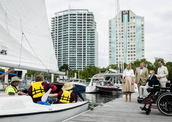 MIAMI - King Willem-Alexander and Queen Maxima are being shown around the Shake-a-Leg Marina, where they receive an explanation of the work of this organization that makes water sports accessible to people with disabilities. The visit was part of a three-day working visit to Philadelphia, Washington D.C., and Miami in the United States (US). REMKO DE WAAL ANP netherlands out - belgium out  Copyright: xx x555869107x originalFilename: 555869107.jpg