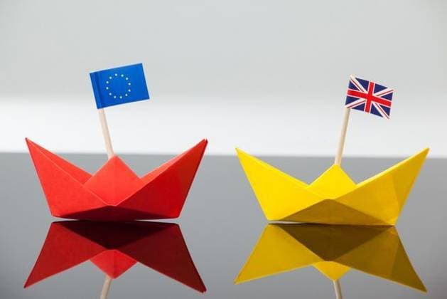 Two paper boats with union jack and european union flag Close-up of two paper boats with union jack and european union flag, model released, Cape Town, South Africa, 16.08.2016, 848495.jpg, concept, conceptual, paper, boat, red, yellow, brexit, referendum, reform, vote, european union flag, union jack, flag, separation, withdrawal, leaving, fall, exit, crisis, politics, democratic, disagreement, patriotism, united kingdom, european union