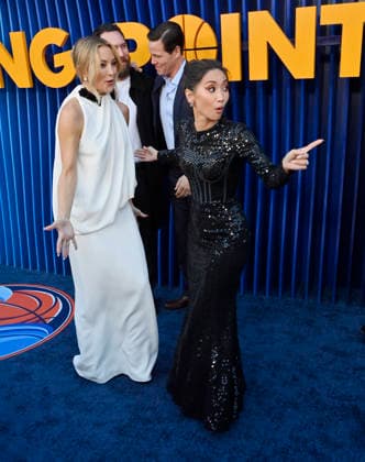 Cast members Kate Hudson (L) and Brenda Song attend the premiere of Netflix s Season 2 TV series sport comedy Running Point at the Egyptian Theatre in the Hollywood section of Los Angeles on Wednesday, April 15, 2026..Storyline: Isla Gordon, overlooked her whole life, is appointed President of the LA Waves basketball team, a family business, when her brother enters rehab. She aims to prove she is the right choice despite skepticism.  LAP2026041517 JIMxRUYMEN