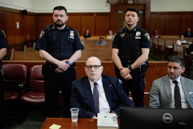 Former Hollywood film producer Harvey Weinstein appears in Manhattan Supreme Court during his retrial in New York City on Thursday, April 16, 2026. The retrial of Weinstein on a rape charge on which a jury was previously deadlocked began on April 14, although he will remain imprisoned for other offenses regardless of the verdict. Weinstein is accused of the third-degree rape of Jessica Mann, who starred in the 2015 romantic commedy This Isn t Funny. , Poo0l  NYX202604116202 SethxWenig