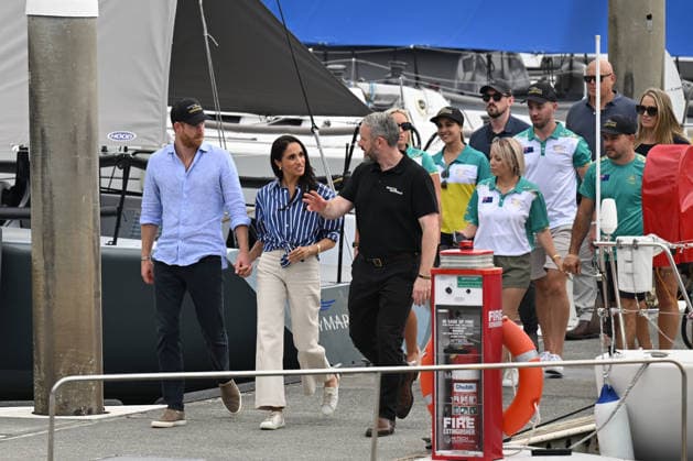 HARRY AND MEGHAN AUSTRALIA VISIT, Prince Harry and Meghan, the Duke and Duchess of Sussex at the Cruising Yacht Club of Australia after sailing on Sydney Harbour with Invictus Australia during a visit to Australia, Sydney, Friday, April 17, 2026. ( NO ARCHIVING SYDNEY NEW SOUTH WALES AUSTRALIA  Copyright: xDEANxLEWINSx 20260417132674213871