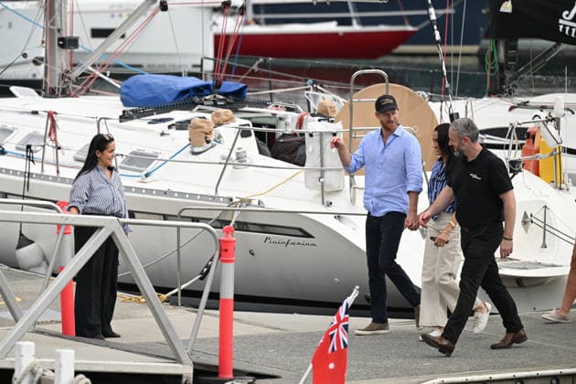 HARRY AND MEGHAN AUSTRALIA VISIT, Prince Harry and Meghan, the Duke and Duchess of Sussex at the Cruising Yacht Club of Australia after sailing on Sydney Harbour with Invictus Australia during a visit to Australia, Sydney, Friday, April 17, 2026. ( NO ARCHIVING SYDNEY NEW SOUTH WALES AUSTRALIA  Copyright: xDEANxLEWINSx 20260417133524583920