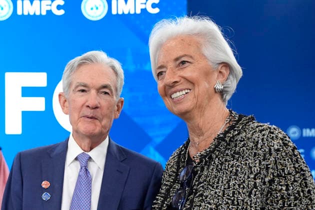 IMFC plenary - Washington Federal Reserve Chairman Jerome Powell and European Central Bank (ECB) president Christine Lagarde participate in IMFC plenary during International Monetary Fund World Bank Spring Meetings in Washington on April 17, 2026. Photo by Yuri Gripas ABACAPRESS.COM Washington DC United States  Copyright: xGripasxYuri ABACAx