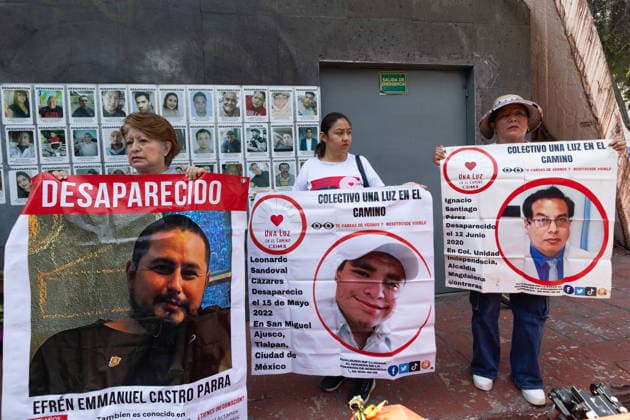 April 17, 2026, Mexico City, Mexico: Members of search collectives and families called a press conference to report more than one thousand findings of human remains and bone fragments during search efforts in the Tlahuac Chalco area, at the Center for Comprehensive Care for the Search of Persons in Mexico City. Mexico City Mexico  - ZUMAl178 20260417_znp_l178_012 Copyright: xCristianxLeyvax