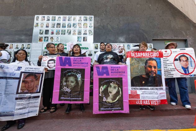 April 17, 2026, Mexico City, Mexico: Members of search collectives and families called a press conference to report more than one thousand findings of human remains and bone fragments during search efforts in the Tlahuac Chalco area, at the Center for Comprehensive Care for the Search of Persons in Mexico City. Mexico City Mexico - ZUMAl178 20260417_znp_l178_016 Copyright: xCristianxLeyvax