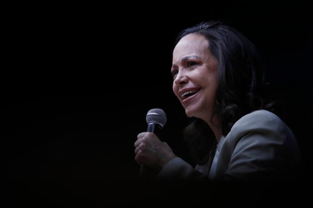 April 18, 2026, Madrid, Madrid, Spain: Venezuelan opposition leader and Nobel Peace Prize laureate MARIA CORINA MACHADO delivers a press conference to international media outlets in Madrid. During her address she discussed her ongoing political struggle the situation in Venezuela and justified her decision not to meet with the Spanish Prime Minister Pedro Sanchez (not pictured) citing recent events at the Democracy Summit in Barcelona. Her visit to the Spanish capital includes several institutional meetings and a massive rally scheduled with the Venezuelan diaspora to demand freedom and democracy for her home country. Madrid Spain - ZUMAo127 20260418_zep_o127_029 Copyright: xHugoxOrtunox