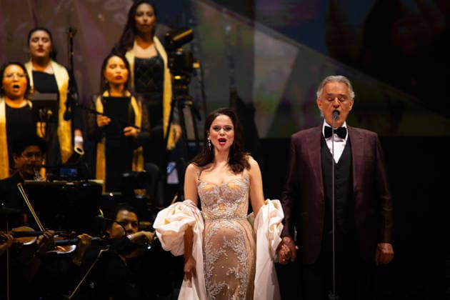 April 18, 2026, Mexico City, Mexico: Italian tenor ANDREA BOCELLI performed a free concert at the Zocalo in Mexico City, accompanied by the Mineria Symphony Orchestra and with Los Angeles Azules and XIMENA SARINANA as special guests. Mexico City Mexico  - ZUMAl178 20260418_znp_l178_071 Copyright: xCristianxLeyvax