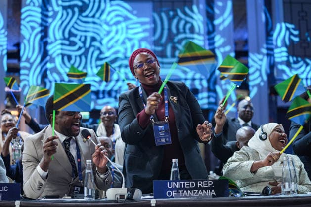 Closing session of the 152nd General Assembly of the Inter-Parliamentary Union (IPU) in Istanbul ISTANBUL, TURKIYE - APRIL 19: The Tanzanian delegation, which will host the next general assembly, celebrate during the closing session of the 152nd General Assembly of the Inter-Parliamentary Union (IPU) in Istanbul, Turkiye on April 19, 2026. Cemal Yurttas Anadolu Istanbul Turkey. Editorial use only. Please get in touch for any other usage.  Copyright: x2026xAnadoluxCemalxYurttasx