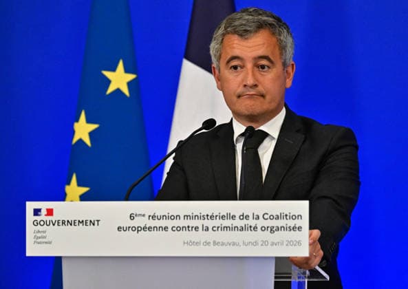 Gérald Darmanin, Ministre dÉtat, garde des Sceaux, ministre de la Justice Press conference of the 6th ministerial meeting of the European Coalition against Organised Crime at the Hôtel de Beauvau in Paris, on 20 April 2026 Christian Liewig Bestimage Press conference of the 6th ministerial meeting of the European Coalition against Organised Crime at the Hôtel de Beauvau in Paris, on 20 April 2026 Paris France  Copyright: xChristianxLiewigx xBestimagexChristianxLiewigx xBestimagex
