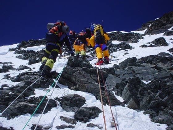 Climbing Everest: An Amputee s Successful Journey Sep 24, 2004; Solukhambu, NEPAL; Every Mount Everest Climber stays in Base Camp 17,500ft (5,400m) to acclimatize before any attempt on the mountain. Acclimatizing properly is the key to success on the mountain forcing the body to adjust to the thin air. Many climbers fall victim to lack of oxygen. Here most of the climbers wait for clear weather to climb Everest. Each year there will be two Everest expeditions bringing many climbers to base camp. Pictured is camp two 21,300ft (6,500m) on Mt. Everest. Camp 2 is in a valley of the mountain. From Camp 3 (24,000 ft) to Camp 4 (26,000 ft) from the south col, climbers have to cross the Jeneva Ridge which is at 25,000 ft. It is rocky and full of sn Copyright: xNawangxSherpa Bogatix