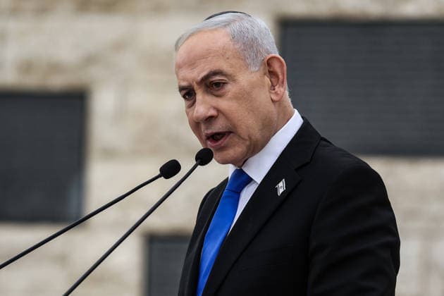 Israel s Prime Minister Benjamin Netanyahu speaks during a ceremony commemorating Israel s Remembrance Day for fallen soldiers, or Yom HaZikaron, at the Military Cemetery on Mount Herzl in Jerusalem on Tuesday,April 21, 2026. Pool photo by Ilia Yefimovich  WAX20260421802 ILIAxYEFIMOVICH