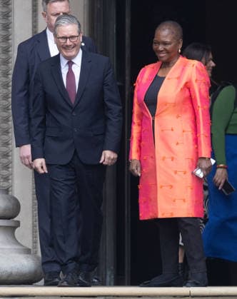 April 21, 2026, London, England, United Kingdom: Prime Minister Sir KEIR STARMER and Baroness VALERIE AMOS depart the British Museum in London after viewing the final design for the Queen Elizabeth II Memorial. London United Kingdom - ZUMAs262 20260421_zip_s262_003 Copyright: xTayfunxSalcix