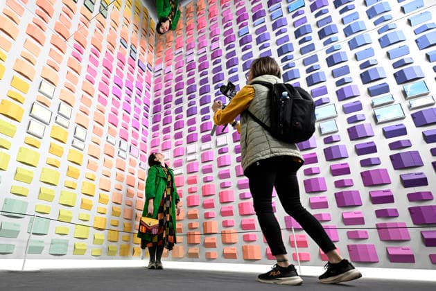 April 21, 2026, Milan, Italy: A person visits an installation part of the Fuori Salone Design Week exhibitionin Milan , Mian, Italy, 21 April 2026. The Salone Internazionale del Mobile and Fuori Salone will run from 21 to 26 April 2026. ANSA DANIEL DAL ZENNARO. Milan Italy  - ZUMAa110 20260421_zaf_a110_014 Copyright: xDanielxDalxZennarox