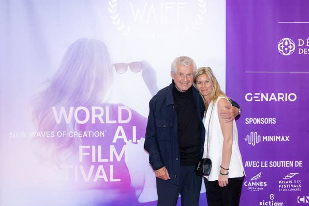 2nd World AI Film Festival Opening ceremony photocall - Cannes Claude Lelouch and daughter Sarah Lelouch attend the 2nd World AI Film Festival (WAIFF) opening ceremony photocall at the Palais des Festivals in Cannes, France on April 21, 2026. Photo by Shootpix ABACAPRESS.COM Cannes France  Copyright: xShootpix ABACAx