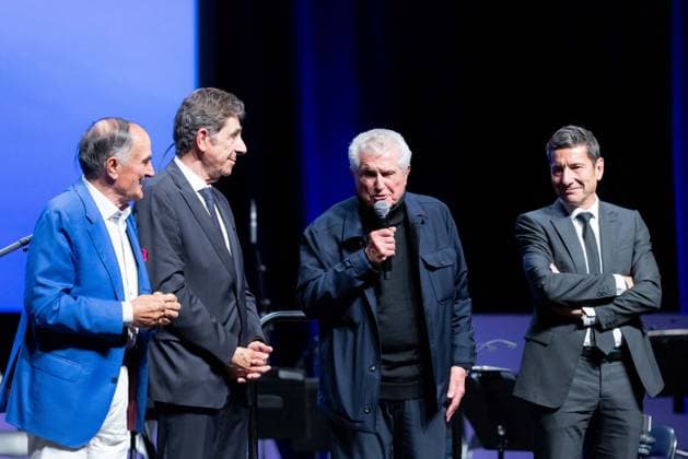 2nd World AI Film Festival Opening Ceremony - Cannes Marco Landi, Charles-Ange Ginesy, Claude Lelouch with his Honorary Prize, David Lisnard attend the 2nd World AI Film Festival (WAIFF) opening ceremony at the Palais des Festivals in Cannes. France on April 21, 2026. Photo by Shootpix ABACAPRESS.COM Cannes France  Copyright: xShootpix ABACAx