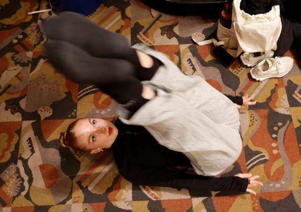 Dancers warm up in the Grand Foyer at Radio City Music Hall before auditioning at the Rockettes open call auditions at Radio City Music Hall in New York City on Wednesday, April 22, 2026. Dancers attending the audition will be considered for a spot on the Rockettes line in the 2026 Christmas Spectacular Starring the Radio City Rockettes and for an invitation to participate in the company s no-fee dancer development.programming this summer which serves as the Rockettes main talent pipeline.  NYP20260422109 JohnxAngelillo