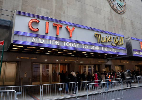 Dancers wait outside to enter the Grand Foyer at Radio City Music Hall before auditioning at the Rockettes open call auditions at Radio City Music Hall in New York City on Wednesday, April 22, 2026. Dancers attending the audition will be considered for a spot on the Rockettes line in the 2026 Christmas Spectacular Starring the Radio City Rockettes and for an invitation to participate in the company s no-fee dancer development.programming this summer which serves as the Rockettes main talent pipeline.  NYP20260422101 JohnxAngelillo