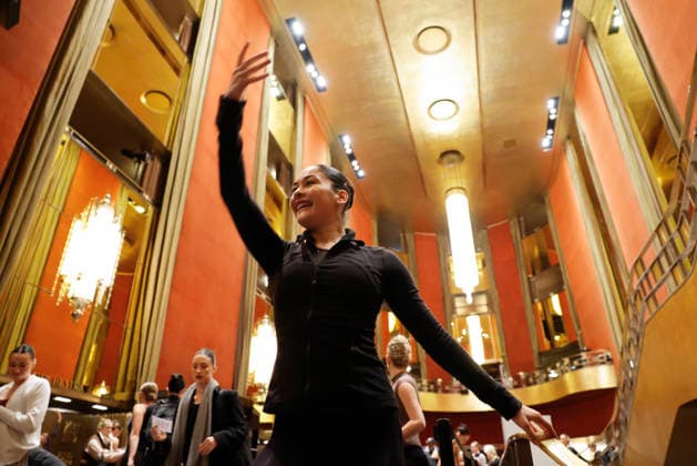 Dancers warm up in the Grand Foyer at Radio City Music Hall before auditioning at the Rockettes open call auditions at Radio City Music Hall in New York City on Wednesday, April 22, 2026. Dancers attending the audition will be considered for a spot on the Rockettes line in the 2026 Christmas Spectacular Starring the Radio City Rockettes and for an invitation to participate in the company s no-fee dancer development.programming this summer which serves as the Rockettes main talent pipeline.  NYP20260422117 JohnxAngelillo