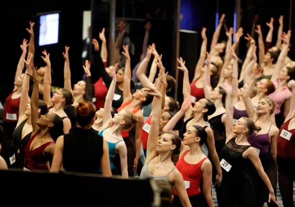Dancers do a run through of dance steps before Rockettes open call auditions take place at Radio City Music Hall in New York City on Wednesday, April 22, 2026. Dancers attending the audition will be considered for a spot on the Rockettes line in the 2026 Christmas Spectacular Starring the Radio City Rockettes and for an invitation to participate in the company s no-fee dancer development.programming this summer which serves as the Rockettes main talent pipeline.  NYP20260422128 JohnxAngelillo