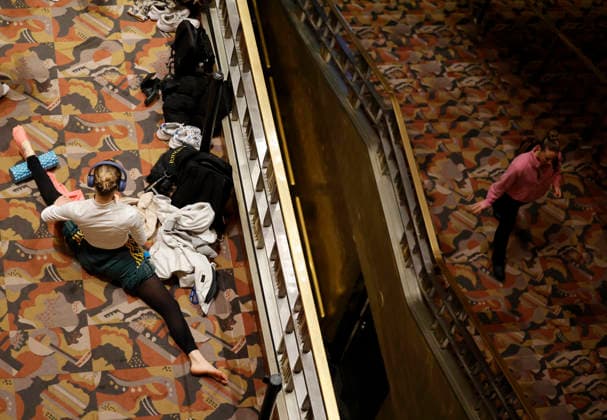 Dancers warm up in the Grand Foyer at Radio City Music Hall before auditioning at the Rockettes open call auditions at Radio City Music Hall in New York City on Wednesday, April 22, 2026. Dancers attending the audition will be considered for a spot on the Rockettes line in the 2026 Christmas Spectacular Starring the Radio City Rockettes and for an invitation to participate in the company s no-fee dancer development.programming this summer which serves as the Rockettes main talent pipeline.  NYP20260422112 JohnxAngelillo