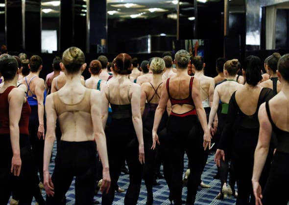Dancers do a run through of dance steps before Rockettes open call auditions take place at Radio City Music Hall in New York City on Wednesday, April 22, 2026. Dancers attending the audition will be considered for a spot on the Rockettes line in the 2026 Christmas Spectacular Starring the Radio City Rockettes and for an invitation to participate in the company s no-fee dancer development.programming this summer which serves as the Rockettes main talent pipeline.  NYP20260422131 JohnxAngelillo