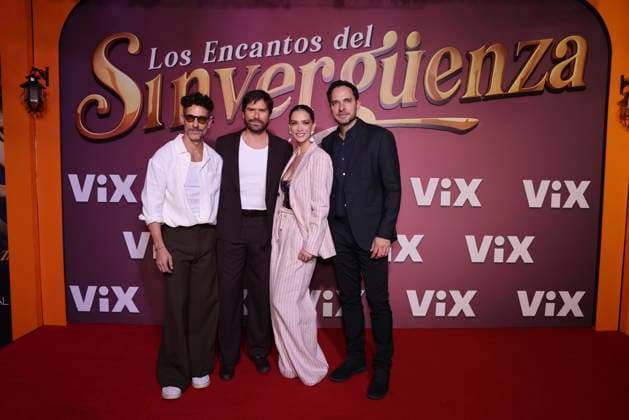Los Encantos del Sinverguenza Red Carpet (L-R) Erick Elias, Juan Felipe Samper, Carolina Miranda and Manolo Cardona attend the red carpet for ˜Los Encantos del Sinverguenza™ tv series at Videocine. on April 22, 2026 in Mexico City, Mexico. (Photo by Yamak Perea Eyepix Group) Copyright: xYamakxPerea xEyepixxGroupx YP_22042026_181547
