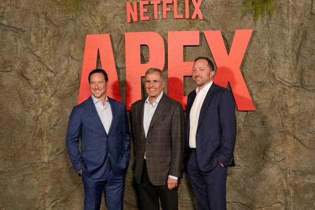 David Ready, Peter Chernin, Scott Manson at arrivals for APEX Premiere, The Paris Theater, New York, NY, April 22, 2026. Photo By: Kristin Callahan Everett Collection APEX Premiere PUBLICATIONXNOTxINxCANxCHNxFRAxITAxJPNxNORxPOLxRUSxESPxUKxUSA