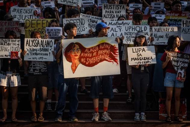 April 23, 2026, Quezon City, Metro Manila, Philippines: Student councils, youth organizations, teachers and loved ones hold an Indignation rally and vigil protest at UP Diliman, Quezon City, mourning the life of Student Activist Alyssa Alano. Alano was among the 19 who was a casualty to the intense military altercation in Negros Occidental, on April 19, 2026. Quezon City Philippines  - ZUMAs374 20260423_zip_s374_001 Copyright: xElessarxHamilixSarmagox