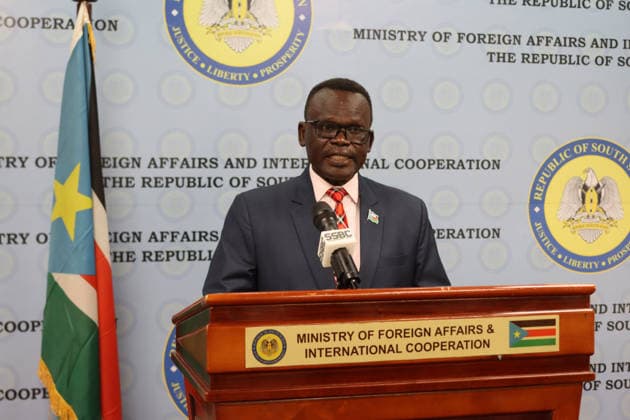 April 23, 2026, Juba, Ces Juba, South Sudan: South Sudan Ministry of Foreign Affairs spokesperson, Ambassador Thomas Kenneth Elisapana, addresses the media on concerns over the treatment of South Sudanese nationals abroad. Juba South Sudan - ZUMAb132 20260423_zip_b132_001 Copyright: xSamirxBolx