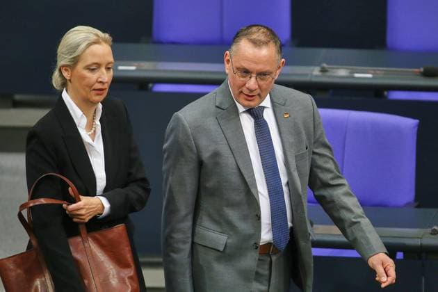 Berlin, Deutschland, 24.04.2026: Deutscher Bundestag: 75. Bundestagssitzung: Alice Weidel und Tino Chrupalla, beide AfD *** Berlin, Germany, 24 04 2026 German Bundestag 75 Bundestag session Alice Weidel and Tino Chrupalla, both AfD Copyright: xdtsxNachrichtenagenturx dts_116508