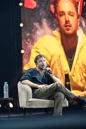 April 24, 2026, Mexico City, Ciudad de Mexico, Mexico: Aaron Paul speaks during a conference as part of pop culture festival CCXP Comic Con Experience at Centro Banamex on April 24, 2026 in Mexico City, Mexico. Mexico City Mexico - ZUMAe321 20260424_zea_e321_065 Copyright: xCarlosxTischlerx