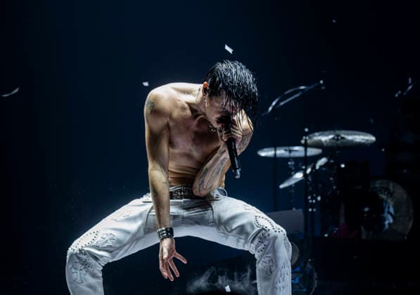 Yungblud performing live at The O2, London 24 April 2026 YUNGBLUD (Dominic Richard Harrison) is an English singer, songwriter, and actor. He is know for his outlandish shows and outfits. He has released two albums - his most recent Weird!, was released in late 20 and peaked atop the UK Albums Chart, and reached number 75 on the US Billboard 200. He appeared in Emmerdale and The Lodge before beginning his music career This tour is called: Idols - The World Tour for his third album of the same name, Credit:Dafydd Owen Avalon The O2 Arena, North Greenwich, London  Copyright: xDafyddxOwenx xAvalonx 1094127651