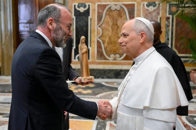 ITALY - POPE LEO XIV RECEIVES MEMEBERS IF THE EUROPEAN PEOPLE S PARTY IN THE EUROPEAN PARLIAMENT IN PRIVATE AUDIENCE AT THE VATICAN - 2026 4 25 Italy, Rome, Vatican, 2026 4 25 .Pope Leo XIV receives members of the European People s Party in the European Parliament in a private audience at the Vatican , EDITORIAL USE ONLY - NO BOOKS Copyright: xVATICANxMEDIAx