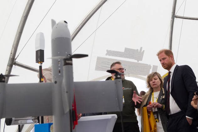 The Duke of Sussex At Invictus Games Ukraine Forum - Kyiv Prince Harry, The Duke of Sussex, and StratCom Ukraine founder and Deputy Chairman of the Board of the Centre for Defence Strategies Alina Frolova (R to L) get familiar with a Ukrainian-made reconnaissance UAV at the booth of the Center for Scaling Technology Solutions in the mobile town during the Invictus Games Ukraine Forum, dedicated to the 10th anniversary of the Invictus Games movement in Ukraine, at the National Museum of the History of Ukraine in WWII Memorial Complex, Kyiv, Ukraine, April 24, 2026. Ukraine has participated in the Invictus Games since 2017, showing strong results and steady team growth. The Ukrainian team competes in athletics, archery, rowing, and swimming, Copyright: xUkrinform ABACAx