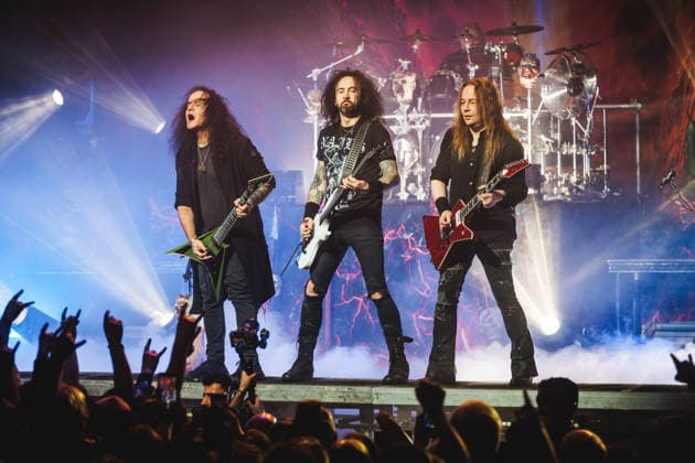 Kreator live in Copenhagen, Denmark Copenhagen, Denmark. 25th, April 2026. The German thrash metal band Kreator performs a live concert at Poolen in Copenhagen. Here vocalist Miland Petrozza (L) is seen live on stage with bass player Frederic Leclercq and guitarist Sami Yli-Sirnio (R) Denmark, Copenhagen  Copyright: xGonzalesxPhoto ChristianxHjorthx