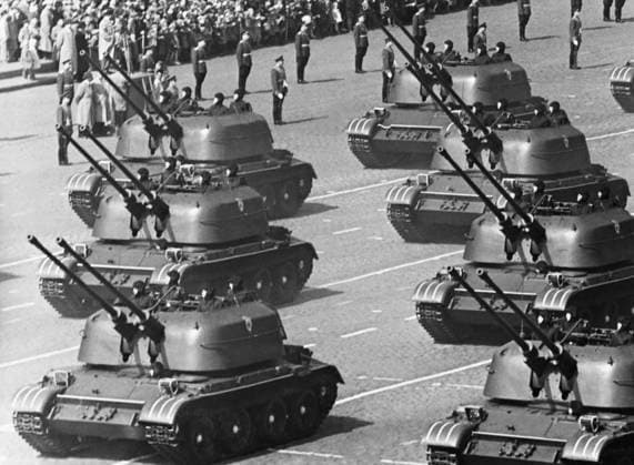 Moscow, USSR. The ZSU-57-2 Soviet self-propelled anti-aircraft gun during the celebration of May 1 on the Red Square. Valery Gende-Rote TASS  32414905