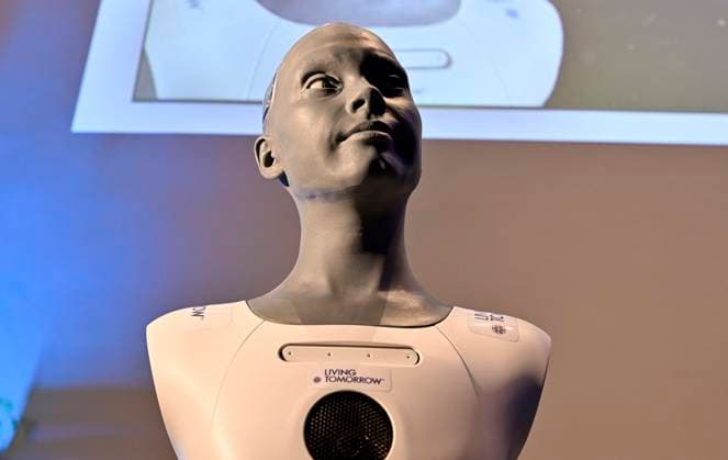 Presentation Of The Humanoid Robot Ameca VILVOORDE, BELGIUM - APRIL 27: The preentation of the Living Tomorrow Humanoid Robot Ameca, This social humanoid robot is the result of a collaboration between i-mens, Living Tomorrow and Tomorrowlab. Ameca is one of the most advanced humanoid robots in the world and is being deployed in residential care for the elderly..on April 27, 2026 in Vilvoorde, Belgium, 27 04 2026 Vilvoorde Belgium  Copyright: xBertxVanxDenxBrouckex