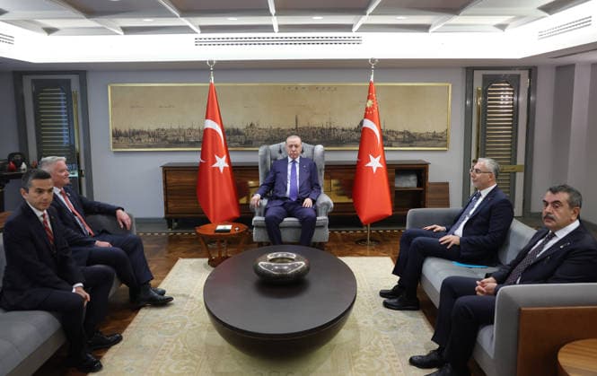 Turkish President Recep Tayyip Erdogan ISTANBUL, TURKIYE - APRIL 27: (----EDITORIAL USE ONLY - MANDATORY CREDIT - TURKISH PRESIDENCY MUSTAFA KAMACI HANDOUT - NO MARKETING NO ADVERTISING CAMPAIGNS - DISTRIBUTED AS A SERVICE TO CLIENTS----) Turkish President Recep Tayyip Erdogan (C) receives OECD Secretary General Mathias Cormann (2nd L) as part of the OECD Skills Summit 2026 in Istanbul, Turkiye on April 27, 2026. Turkish Labor and Social Security Minister Vedat Isikhan (2nd R) and Turkish National Education Minister Yusuf Tekin (R) also attended the receiving. Turkish Presidency Mustafa Kamaci Handout Anadolu Istanbul Turkey. Editorial use only. Please get in touch for any other usage.  Copyright: x2026xAnadoluxTurkishxPresidencyx xMustafaxKamacix xHandoutx