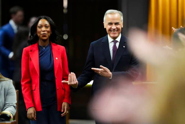 April 27, 2026, Ottawa, On, CAN: Prime Minister Mark Carney introduces new member of Parliament Tatiana Auguste to the House of Commons on Parliament Hill in Ottawa on Monday, April 27, 2026. Ottawa CAN  - ZUMAc35_ 20260427_zaf_c35_029 Copyright: xSeanxKilpatrickx