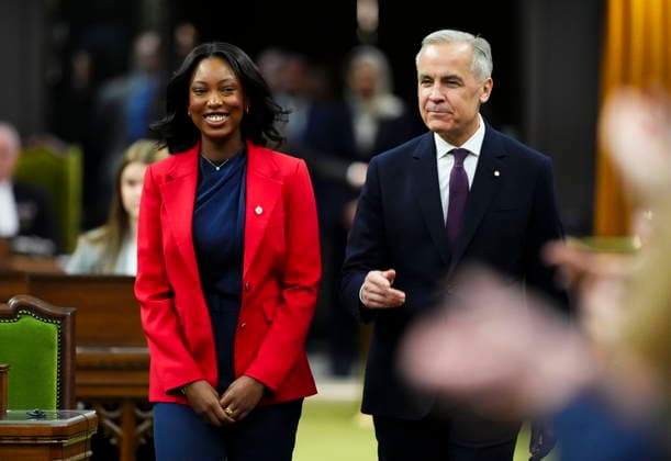 April 27, 2026, Ottawa, On, CAN: Prime Minister Mark Carney introduces new member of Parliament Tatiana Auguste to the House of Commons on Parliament Hill in Ottawa on Monday, April 27, 2026. Ottawa CAN  - ZUMAc35_ 20260427_zaf_c35_030 Copyright: xSeanxKilpatrickx