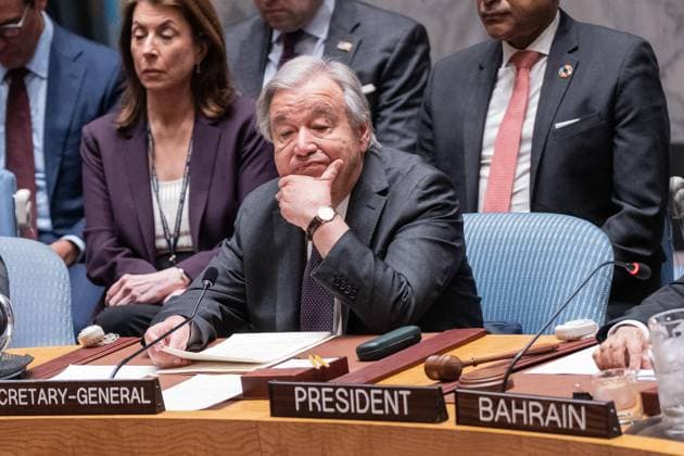 April 27, 2026, Bronx, New York, USA: Secretary-General Antonio Guterres participates Security Council meeting on Maritime Security at UN Headquarters in New York, NY on April 27, 2026 as Iran closed down Strait of Hormuz following conflict with USA and Israel. About 20% of world supply of oil going to markets through the strait. Bronx USA - ZUMAr339 20260427_znp_r339_016 Copyright: xLevxRadinx