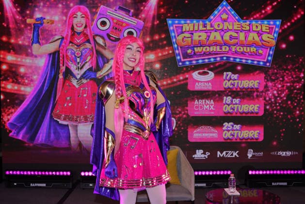 April 27, 2026, Mexico City, Ciudad de Mexico, Mexico: Luli Pampin, children music artist attends a press conference to promote Millones de Gracias World Tour at Arena CDMX. on April 27, 2026 in Mexico City, Mexico. Mexico City Mexico - ZUMAe321 20260427_zea_e321_025 Copyright: xYamakxPereax