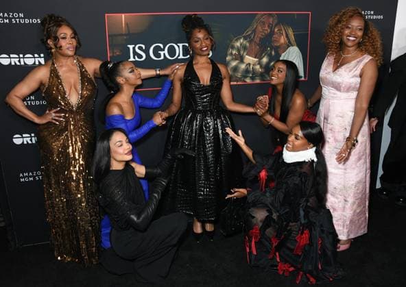 Vivica A. Fox, Tessa Thompson, Kara Young, Janelle Monae, Aleshea Harris, Mallori Johnson, Erika Alexander at arrivals for IS GOD IS Premiere, Brooklyn Academy of Music (BAM) Rose Cinema, New York, NY, April 27, 2026. Photo By: Quoin Pics Everett Collection IS GOD IS Premiere PUBLICATIONXNOTxINxCANxCHNxFRAxITAxJPNxNORxPOLxRUSxESPxUKxUSA
