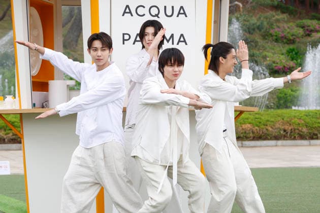 K-Pop Stars at Acqua di Parma Seoul Pop-up (L-R) Ryul, Ryul, Ohyul and Woojin of South Korean boy group LNGSHOT pose for photos during the opening event of the Acqua di Parma Buongiorno Il Chioschetto pop-up installation in Seoul, South Korea, April 28, 2026. Seoul South Korea  Copyright: xMatrixxImages JungxUi-Chelx
