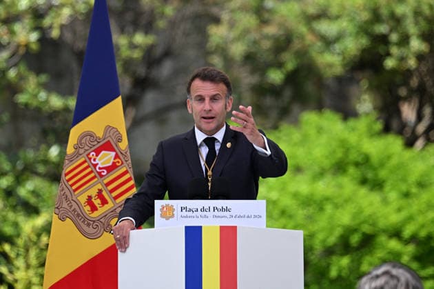 President Macron Delivers A Speech in Andorra France s President and Co-Prince of Andorra Emmanuel Macron delivers a speech at the Placa del Poble square in Andorra la Vella, on the second day of his visit to the microstate of Andorra on April 28, 2026. Photo by Tomas Stevens ABACAPRESS.COM Andorra  Copyright: xStevensxTomas ABACAx