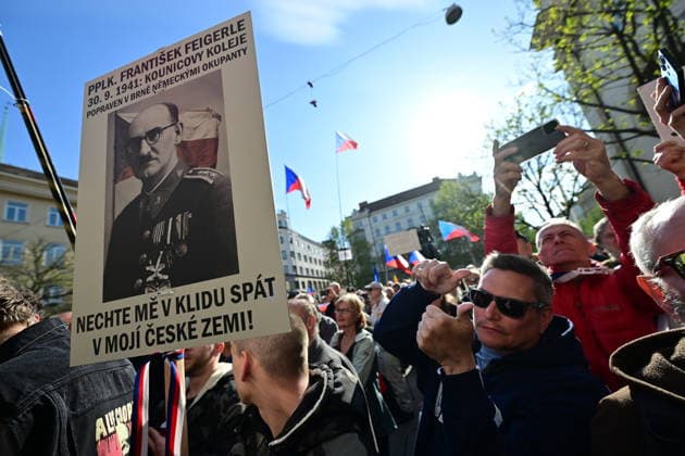 Freedom and Direct Democracy (SPD) government movement stages protest against plan of holding Sudeten German congress in Brno on May 22-25, 2026, Brno, Czech Republic, April 28, 2026. (CTKxPhoto VaclavxSalek) CTKPhotoP2026042806514  CTKPhotoP2026042806514