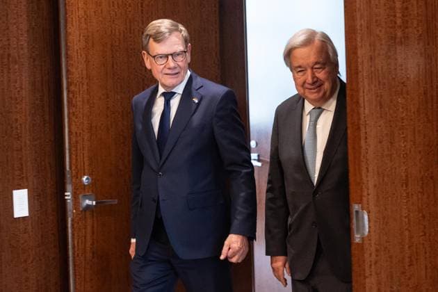 April 28, 2026, Bronx, New York, USA: Secretary-General Antonio Guterres meets with Johann Wadephul, Federal Minister for Foreign Affairs of Germany at UN Headquarters in New York, NY on April 28, 2026. Bronx USA - ZUMAr339 20260428_znp_r339_080 Copyright: xLevxRadinx