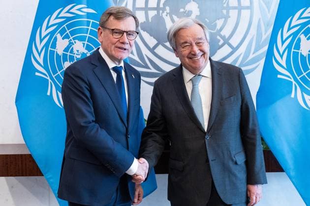 News Bilder des Tages #2 April 28, 2026, Bronx, New York, USA: Secretary-General Antonio Guterres meets with Johann Wadephul, Federal Minister for Foreign Affairs of Germany at UN Headquarters in New York, NY on April 28, 2026. Bronx USA - ZUMAr339 20260428_znp_r339_083 Copyright: xLevxRadinx